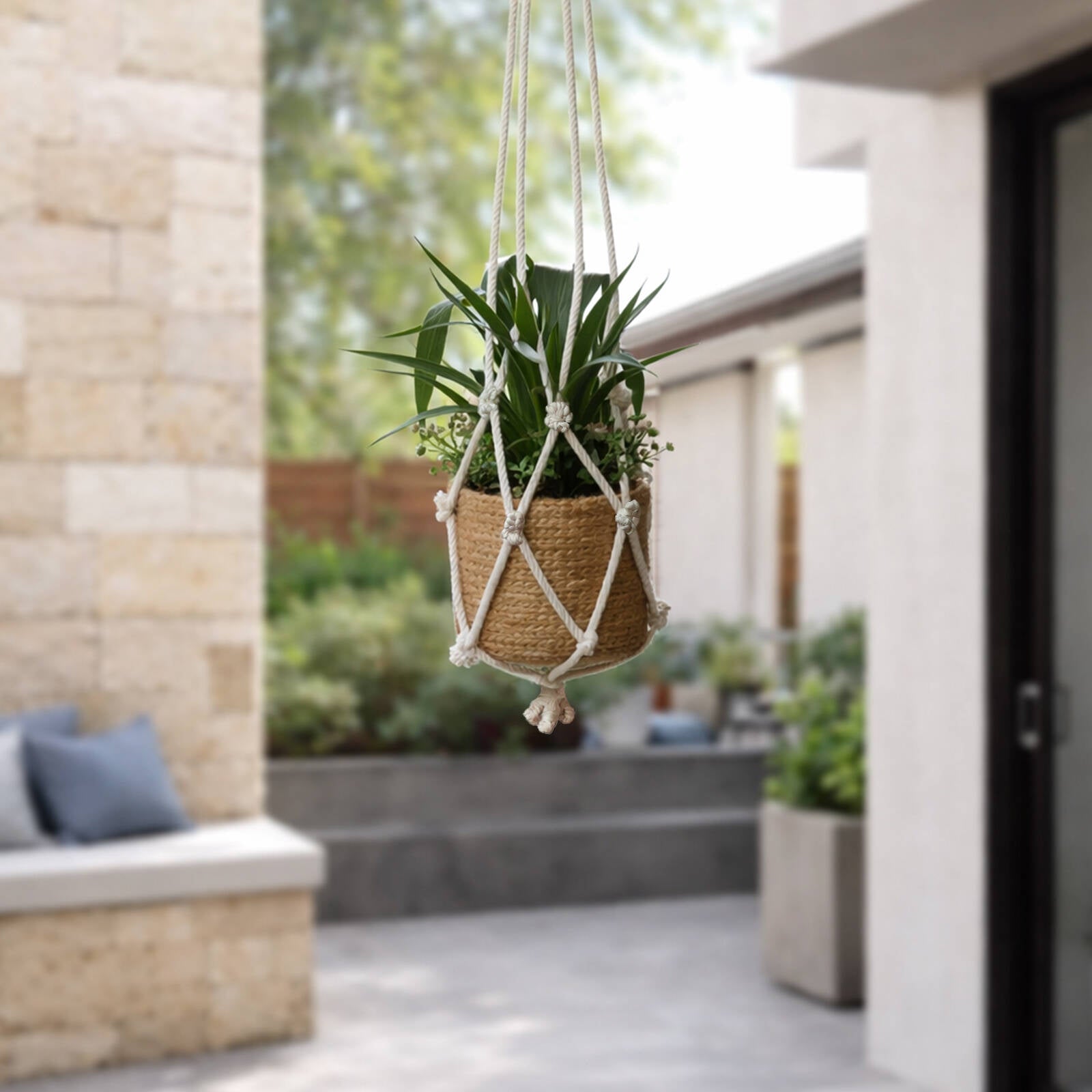 Eden 110cm Natural Cotton Macrame Plant Hanger With Tassels