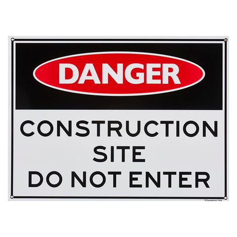 Sandleford Construction Site Plastic Sign 450 x 600mm White/Black & Red - SuperSaverAU - view 1