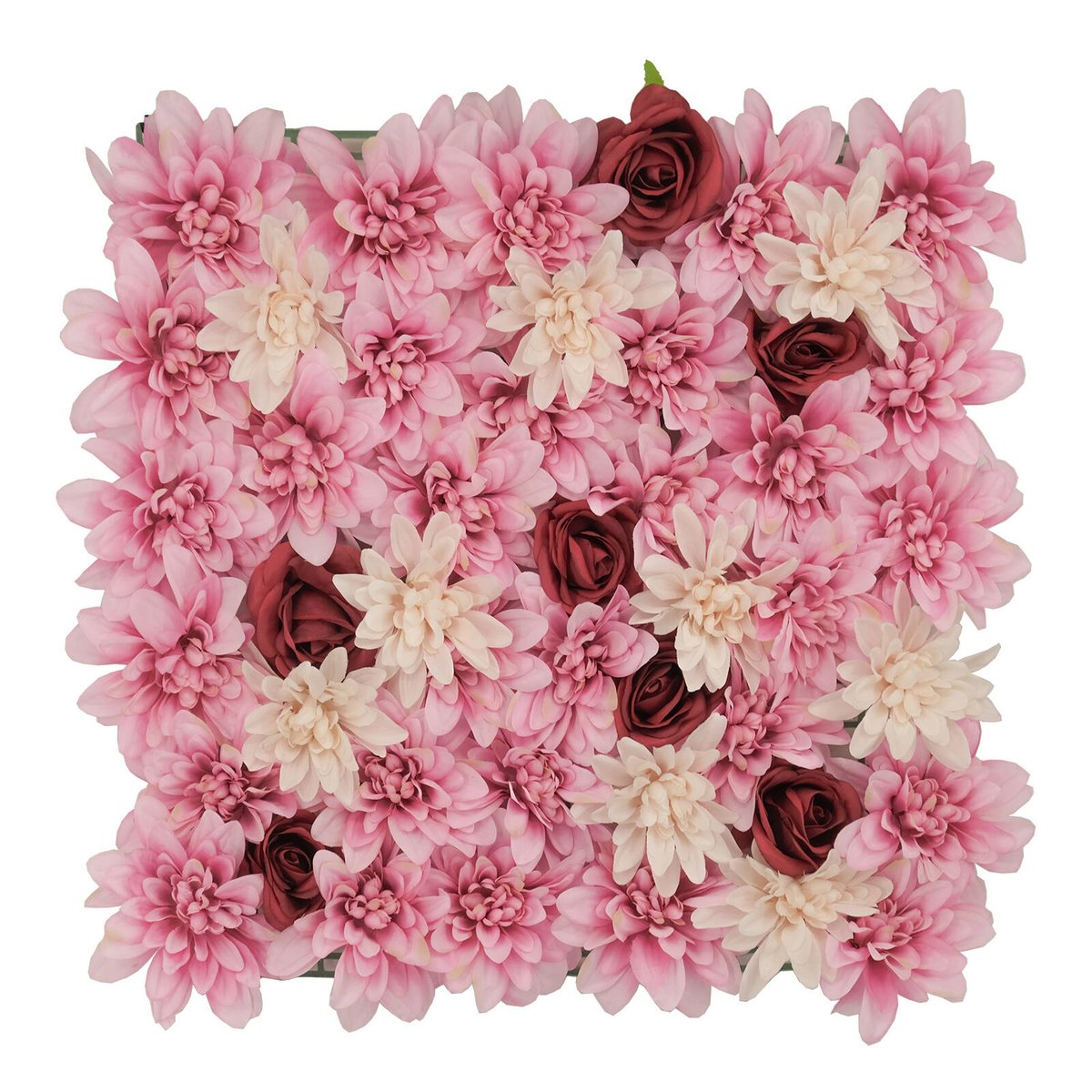 Un Real Dahlia Rose Flower Hedge Tile - 50 x 50cm - Blush Pink, Cream, Burgundy - Realistic Design, Maintenance-Free - SuperSaverAU - view 1