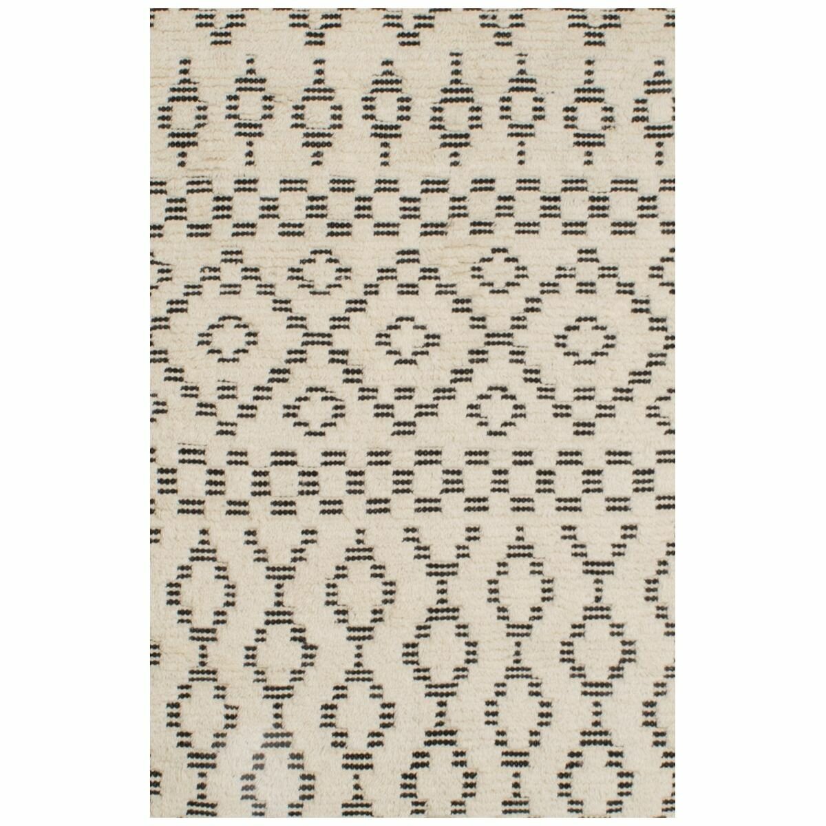 Cadrys Sahara Trellis Ivory Charcoal Handspun Wool Rug 160x230cm - Hand Knotted - SAHTIC1