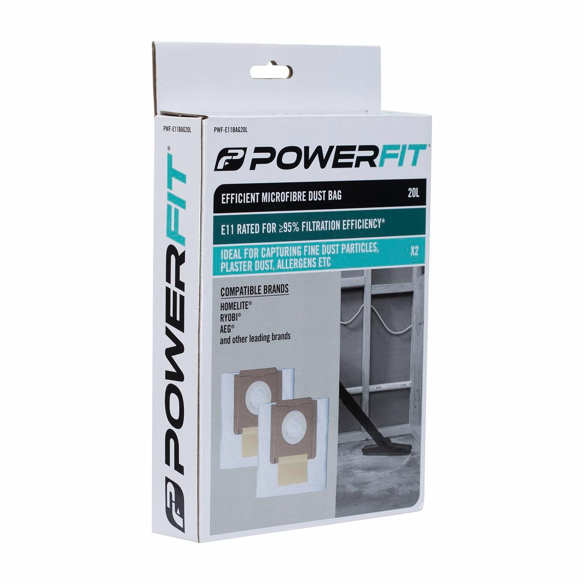 Powerfit E11 Dust Bag 20L Micro-Fibre 95% Filtration Efficiency 2 Pack - SuperSaverAU - view 1