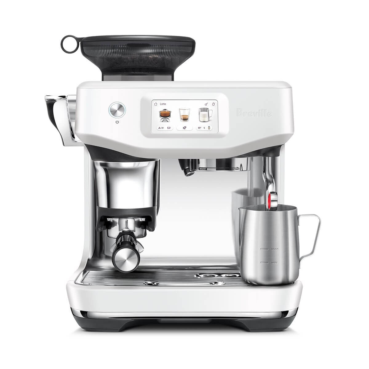 Breville Barista Touch Impress Coffee Machine - 13 Presets, Auto MilQ, Sea Salt White - BES881SST2IAN2