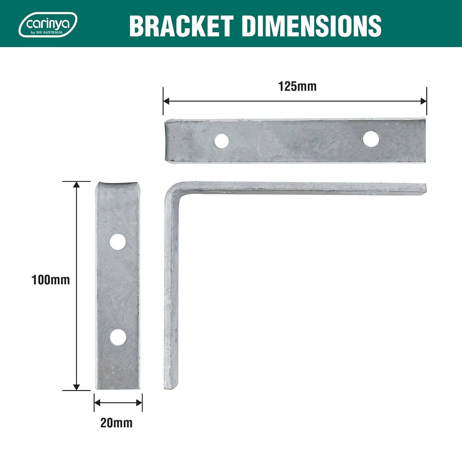Carinya 125 x 100mm Heavy Duty Galvanised Steel Angle Bracket Indoor Outdoor