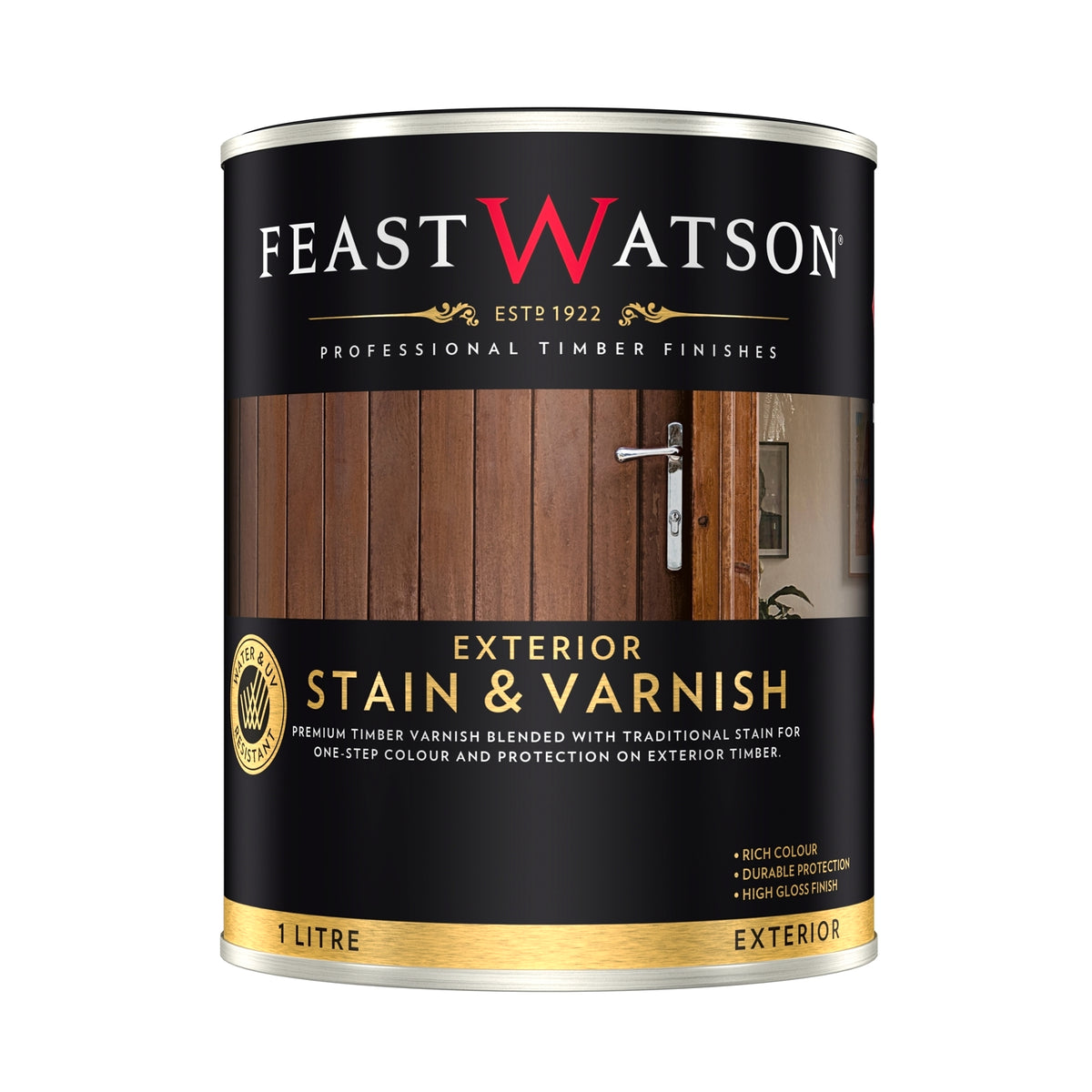 Feast Watson 1L Swan River Jarrah Exterior Stain and Varnish Satin UV Resistant Waterproof