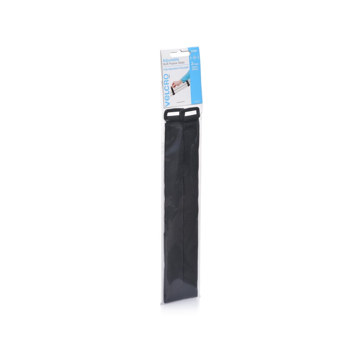 VELCRO Brand 900 x 25mm Black Hook and Loop Multi-Purpose Strap - 2 Pack