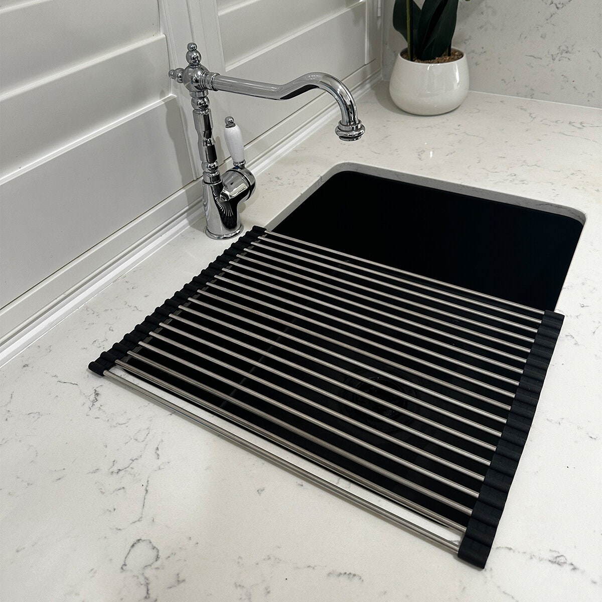 Turner Hastings Roller Mat Drainer - Stainless Steel with Black Rubber Ends, Dishwasher Safe - RM4332-SS