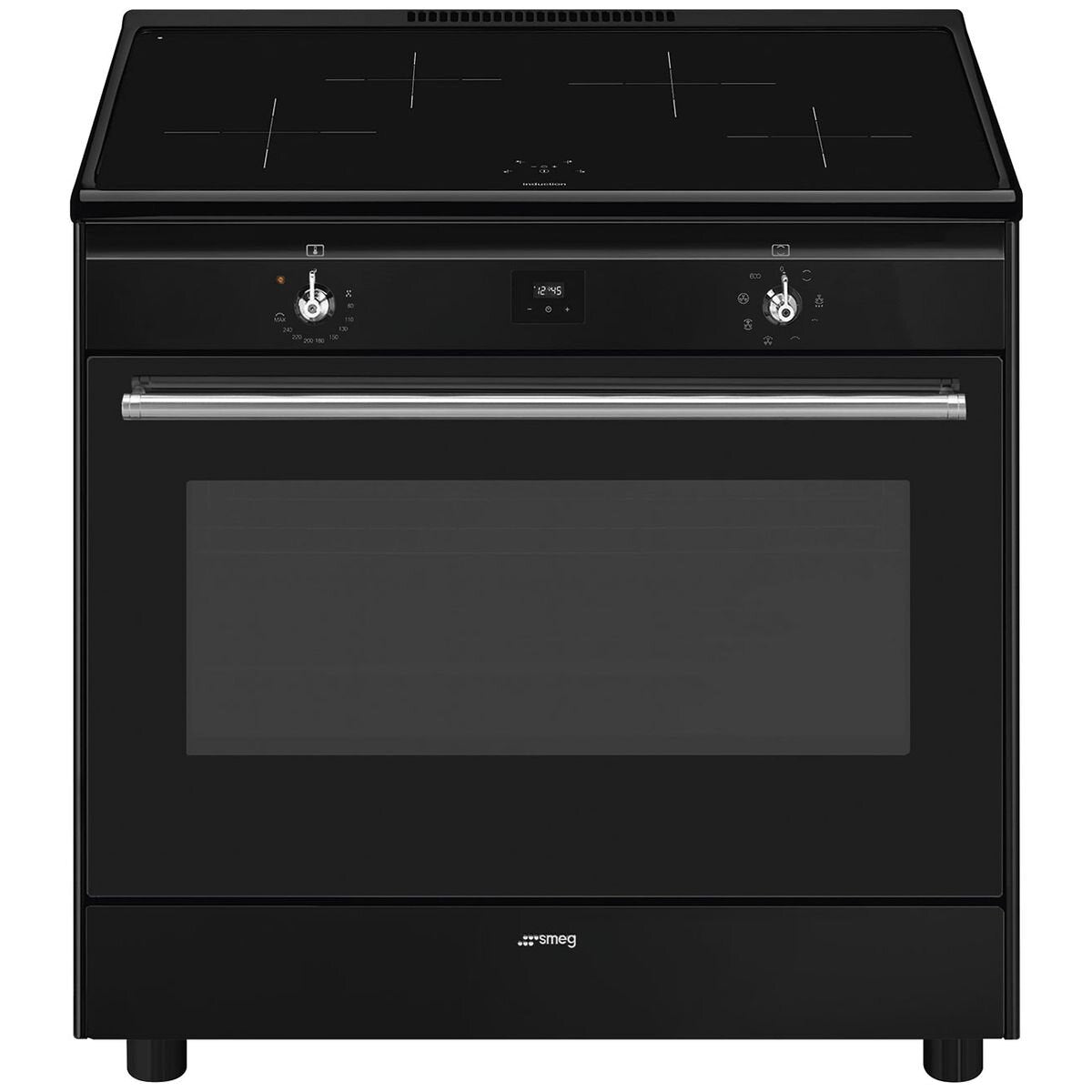 Smeg 90cm Freestanding Induction Oven - Black, Four Zone Cooktop, Vapour Clean - CX91IMBL