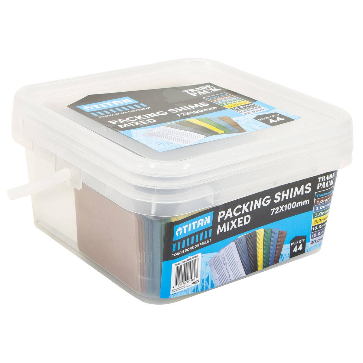 Titan Shim Packing 72mm Mixed Sizes, No-Slip Ribbed Plastic, 44 Piece