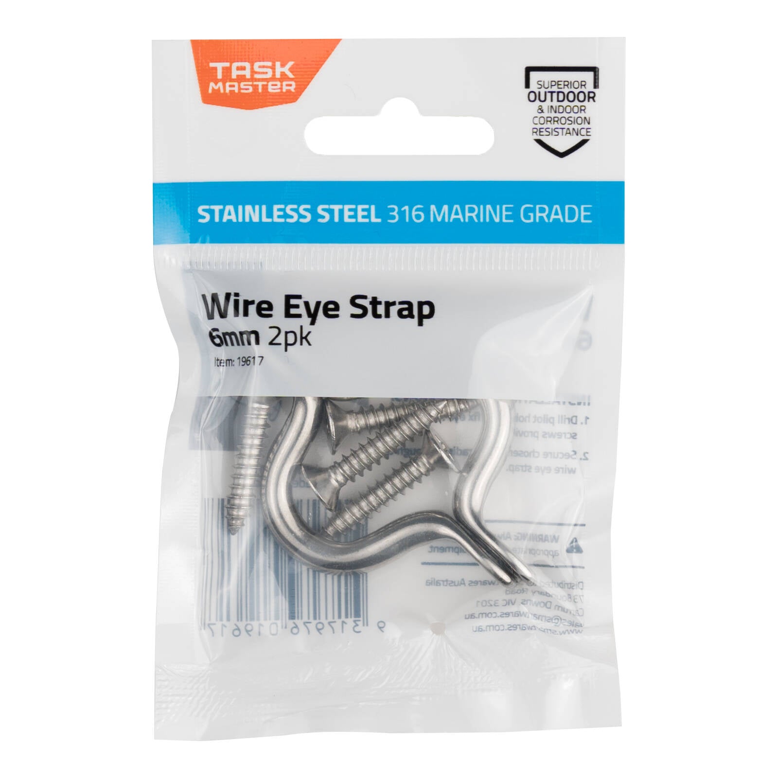 Taskmaster 6mm 316 Stainless Steel Wire Eye Strap 2 Pack
