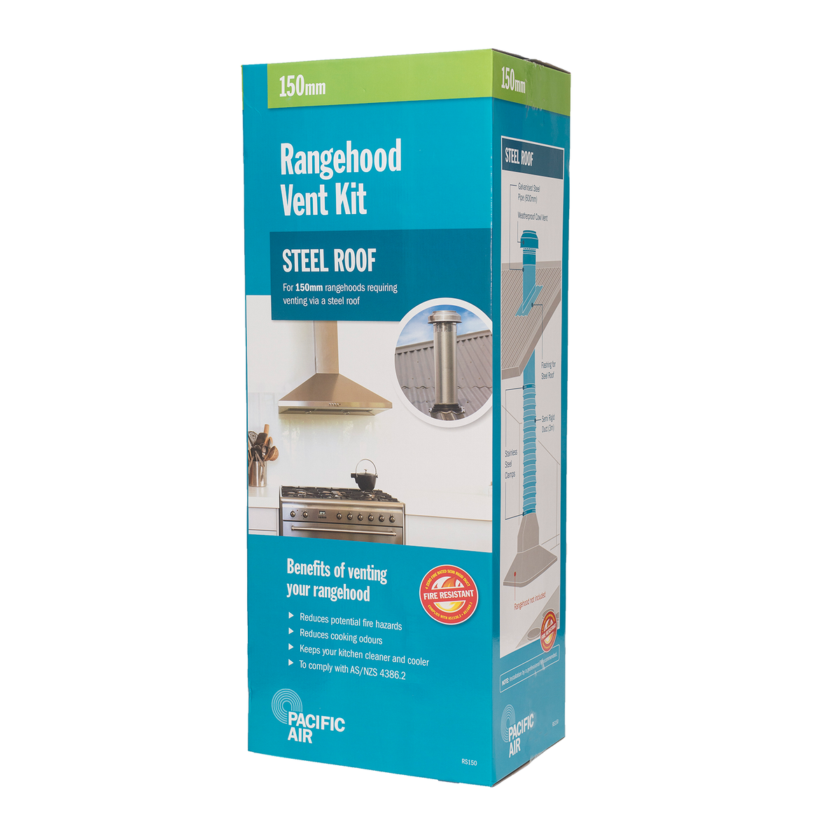 Pacific Air 150mm Steel Roof Rangehood Venting Kit - 3m Round Duct