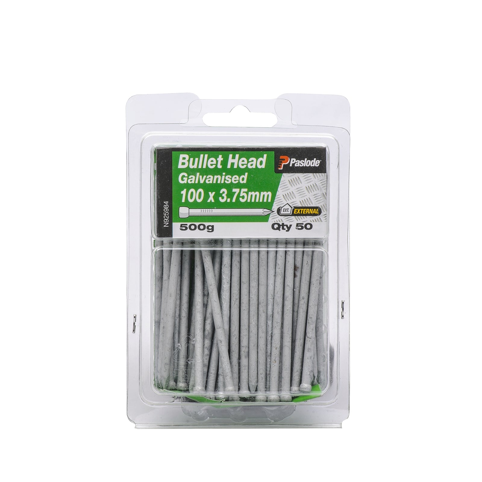 Paslode 100 x 3.75mm Galvanised Steel Bullet Head Nails 50 Pack 500g