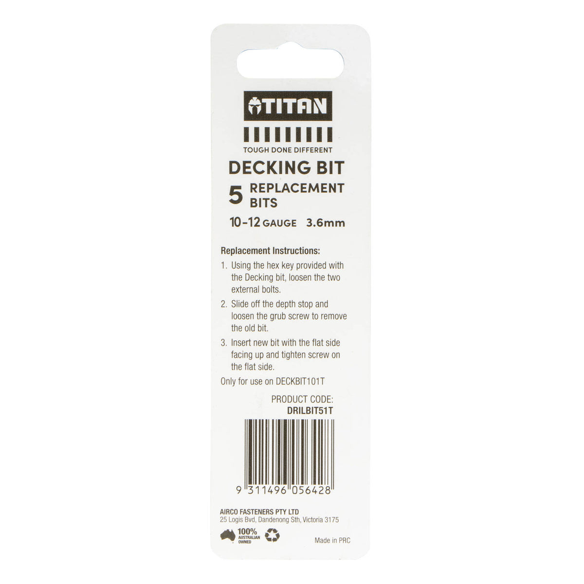 Titan 10G Replacement Drill Bits for Decking Countersink Tool - 5 Pack