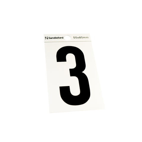 Sandleford 85mm Silver/Black Self Adhesive House Number 3 Polycarbonate Gloss Silver