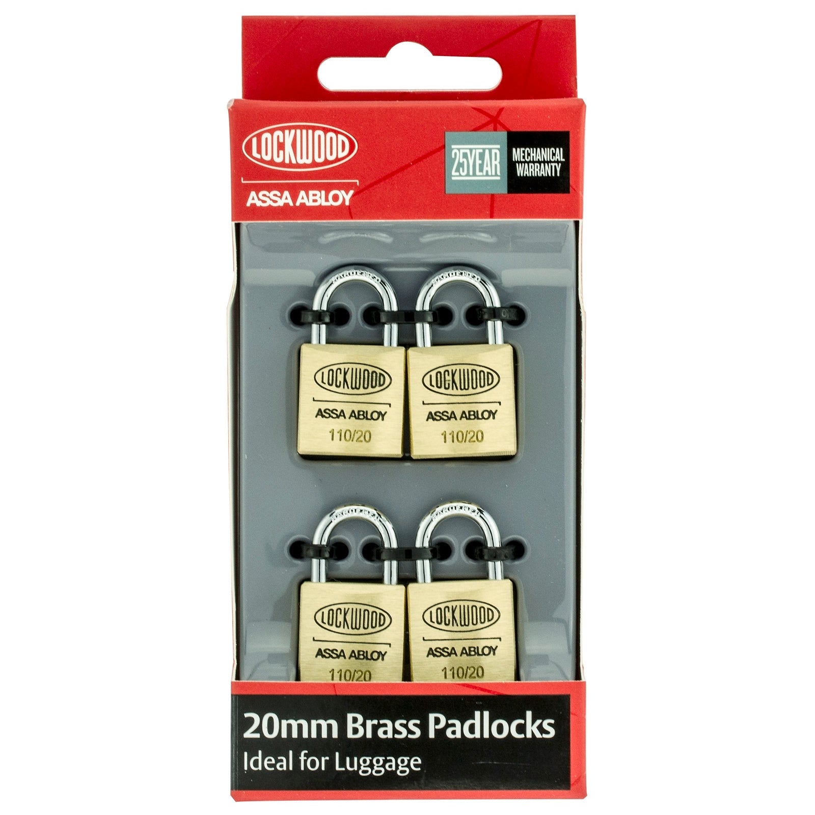 Lockwood 20mm Solid Brass 110 Series Padlocks 4 Pack Keyed Alike