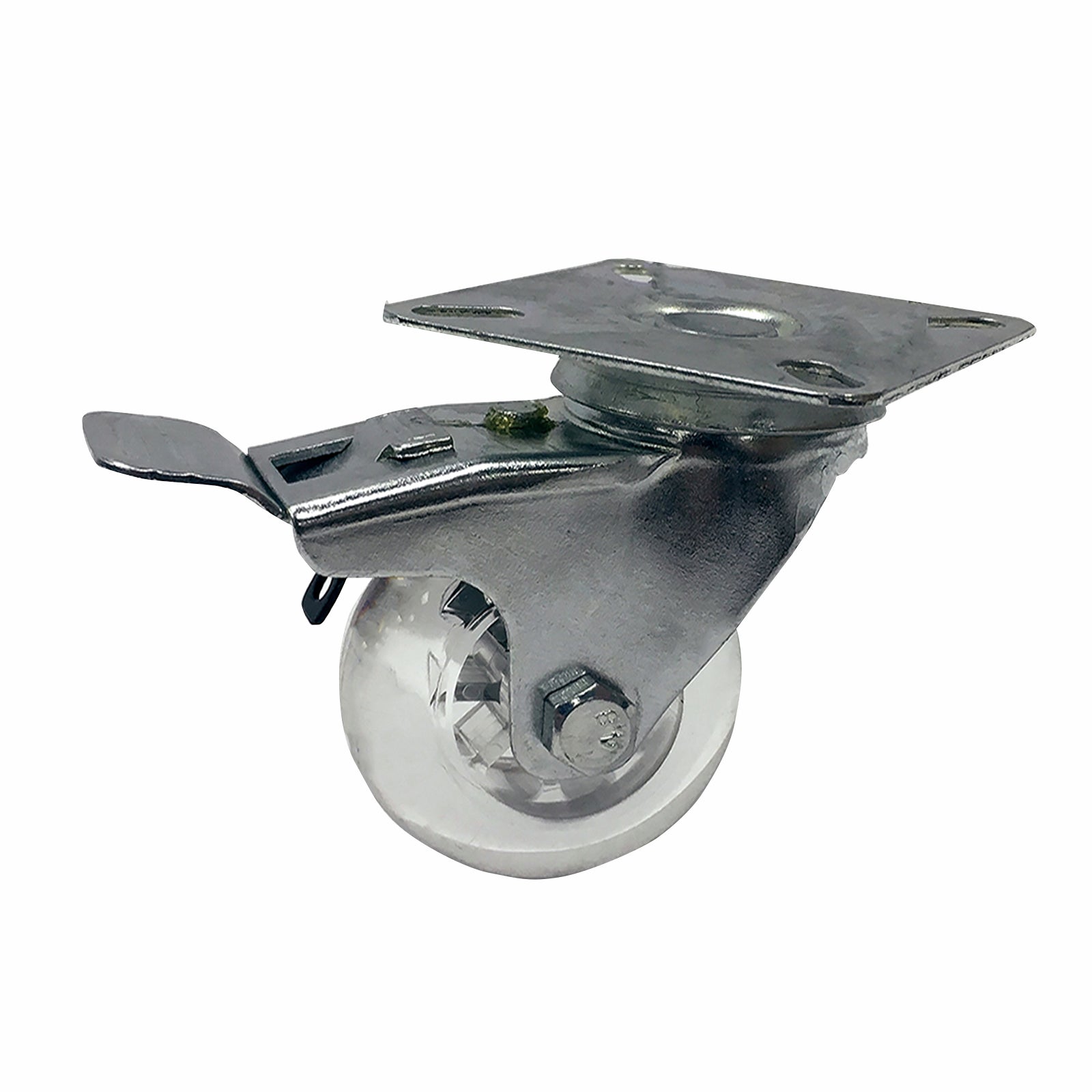 Easyroll 50mm Transparent Polyurethane Swivel Plate and Brake Castor, Indoor, 40kg
