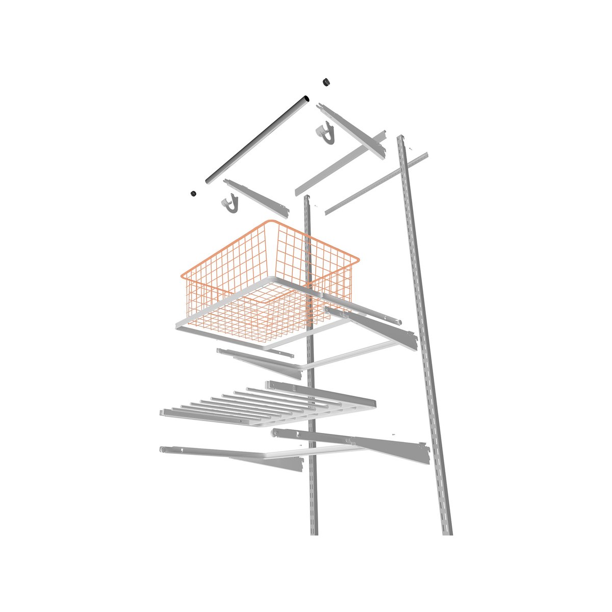 Flexi Storage Home Solutions White 2 Runner Wire Basket - 410 x 185 x 535mm Steel Ventilated