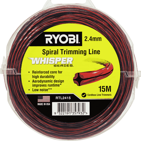 Ryobi Whisper Series Trimmer Line 2.4mm x 15m - Green Quiet Nylon Line for Line Trimmers