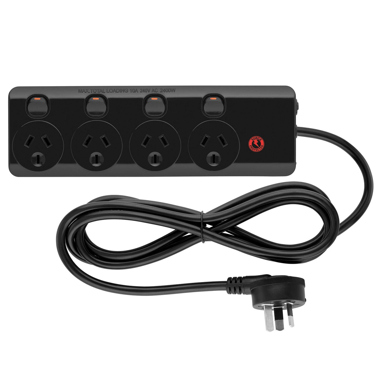 Arlec 4 Outlet Surge Protected Powerboard 350 Joule Black