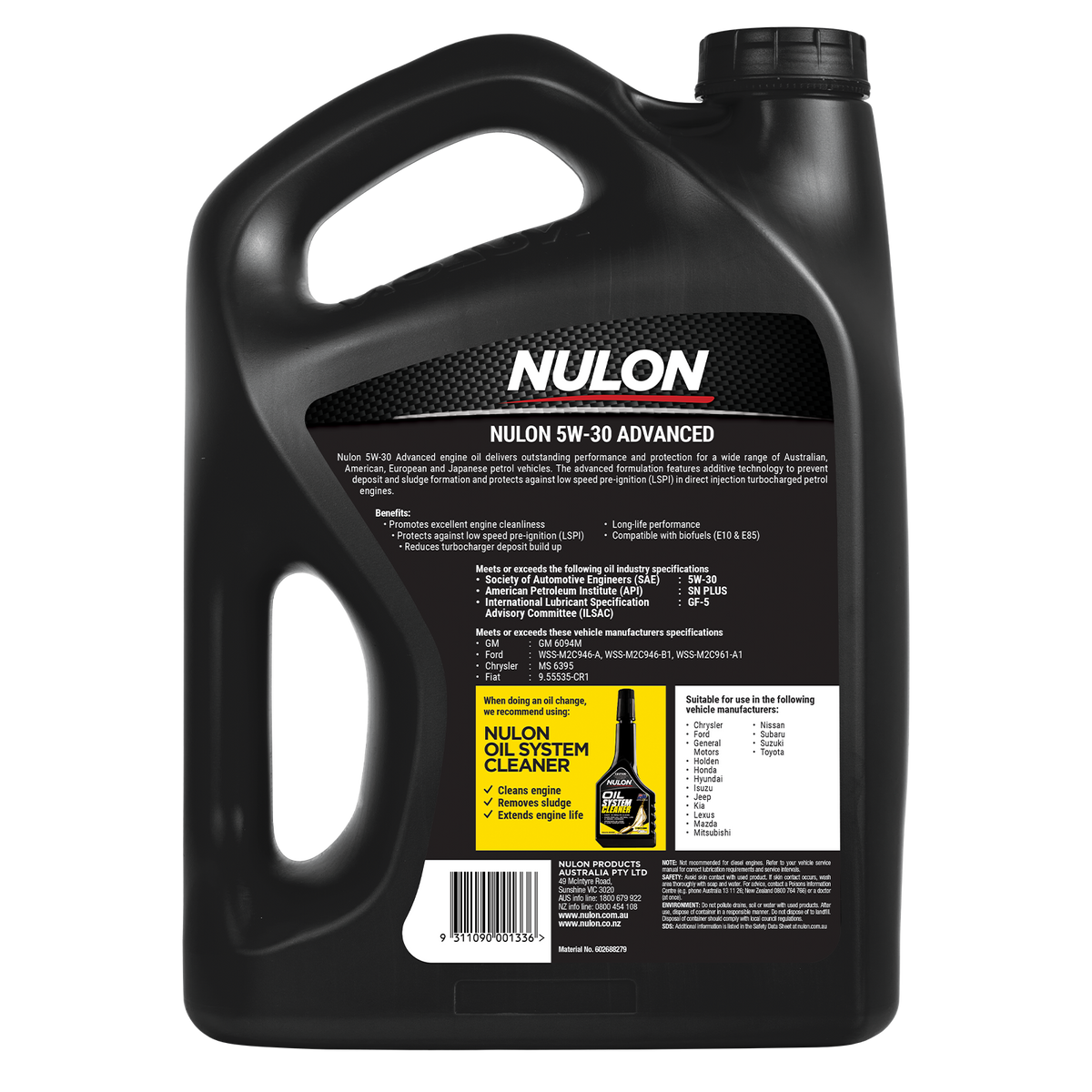 Nulon Full Synthetic 5W-30 Advanced Engine Oil 7L for Petrol Cars