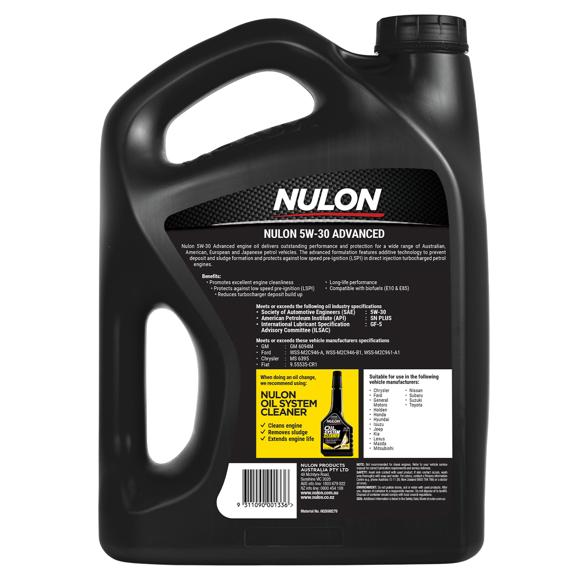 Nulon 7L Full Synthetic 5W-30 Advanced Engine Oil - Engine Protection - Cleanliness - SuperSaverAU - view 2