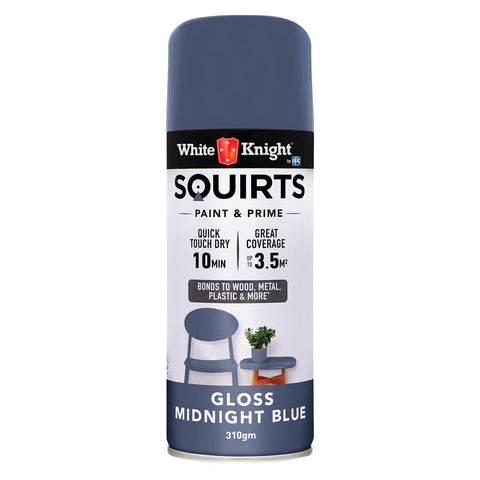 White Knight Squirts Midnight Blue Gloss Spray Paint 310g - Solvent-Based, Waterproof