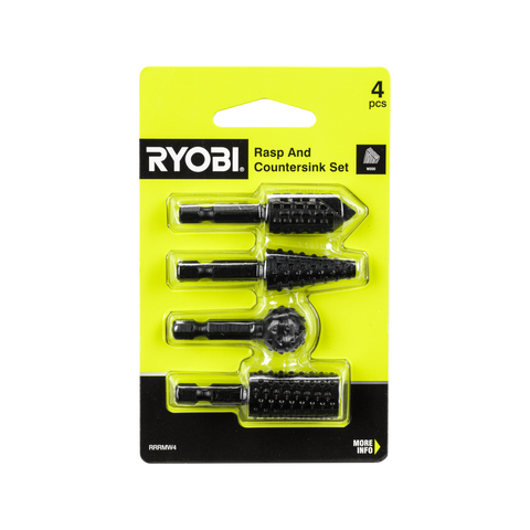 Ryobi 4 Piece Mixed Wood Rasp Set - 1/4" Hex Shank for Drill/Drivers