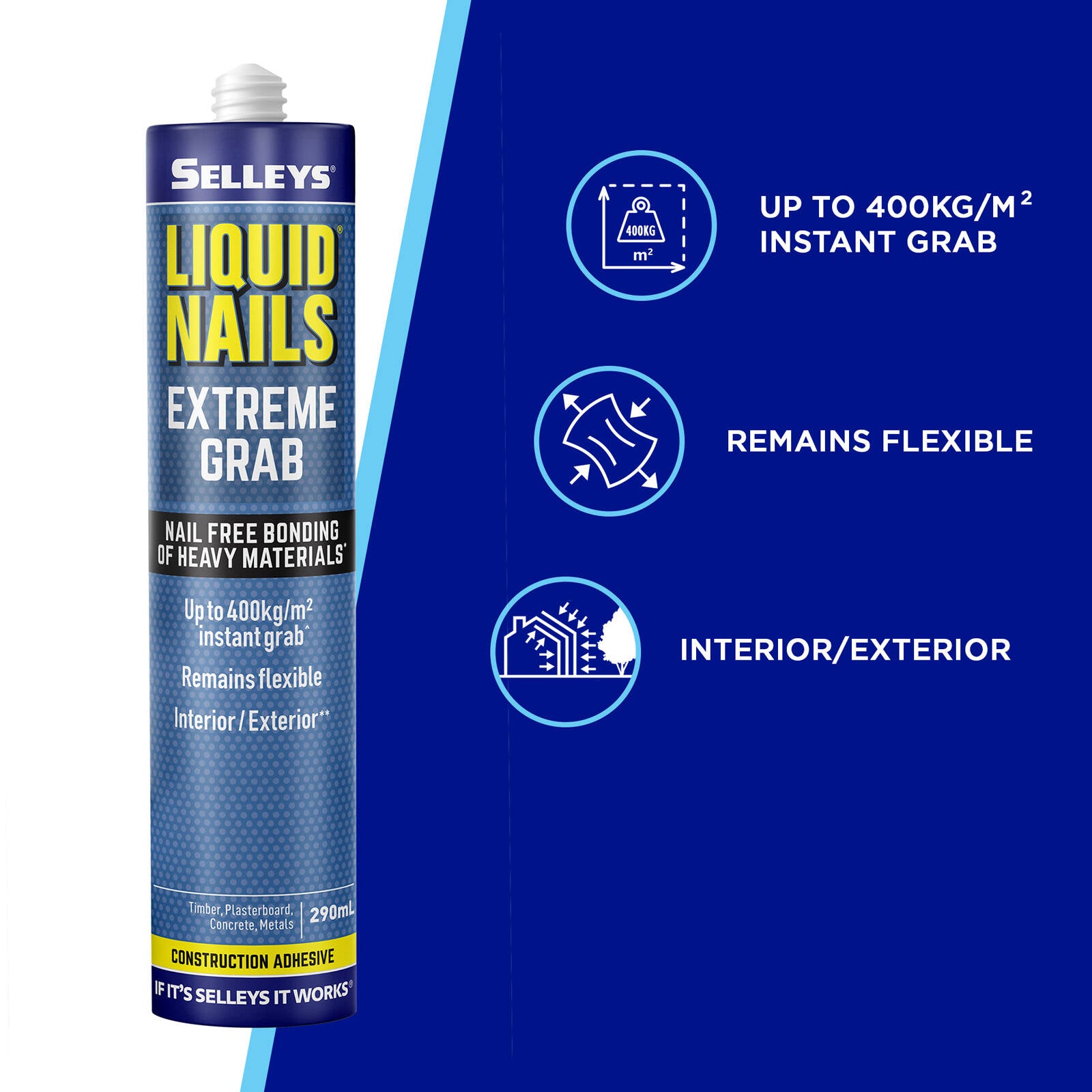 Selleys 290ml Liquid Nails Extreme Grab Construction Adhesive Sil-X Polymer