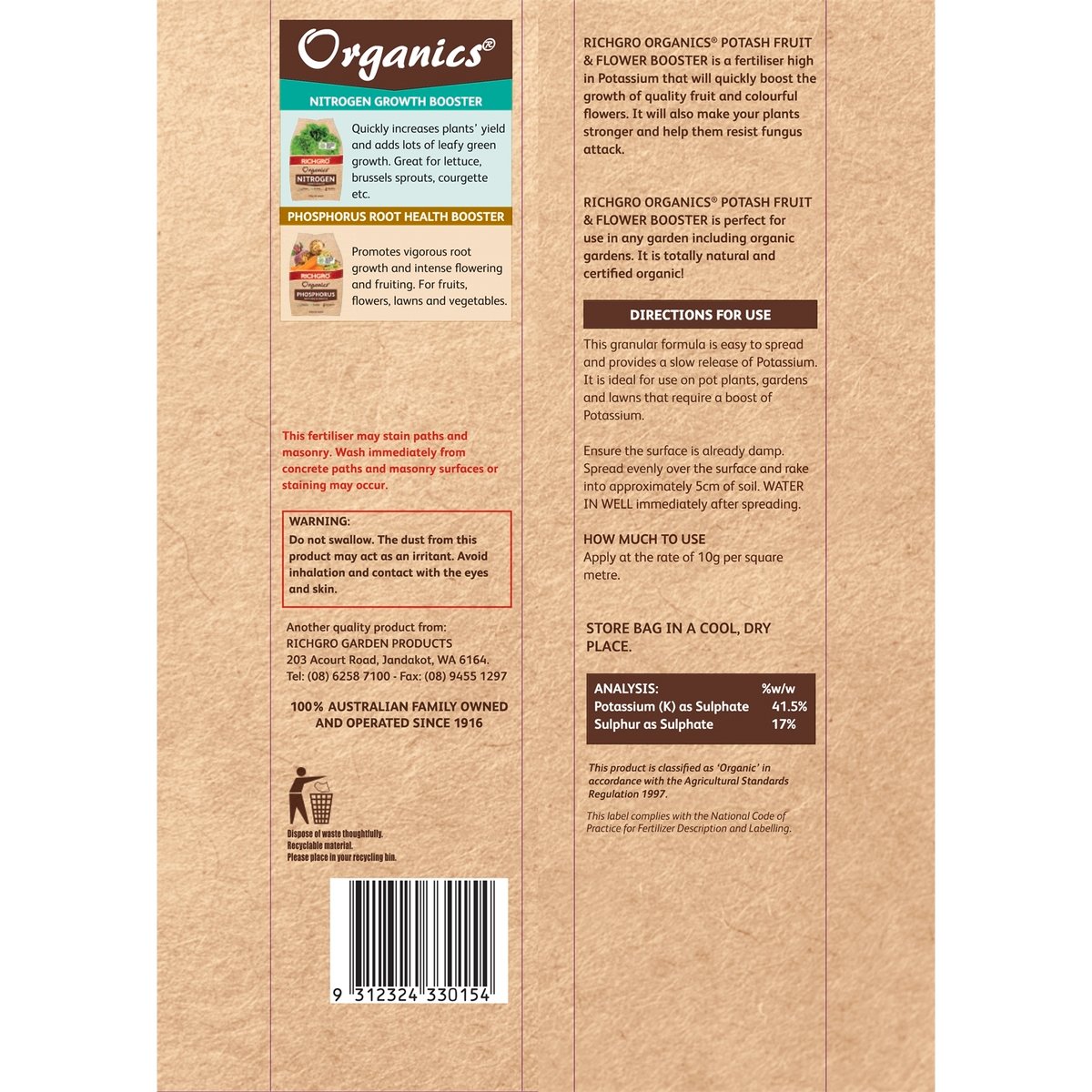 Richgro 2.5kg Organics Potash Fruit and Flower Booster