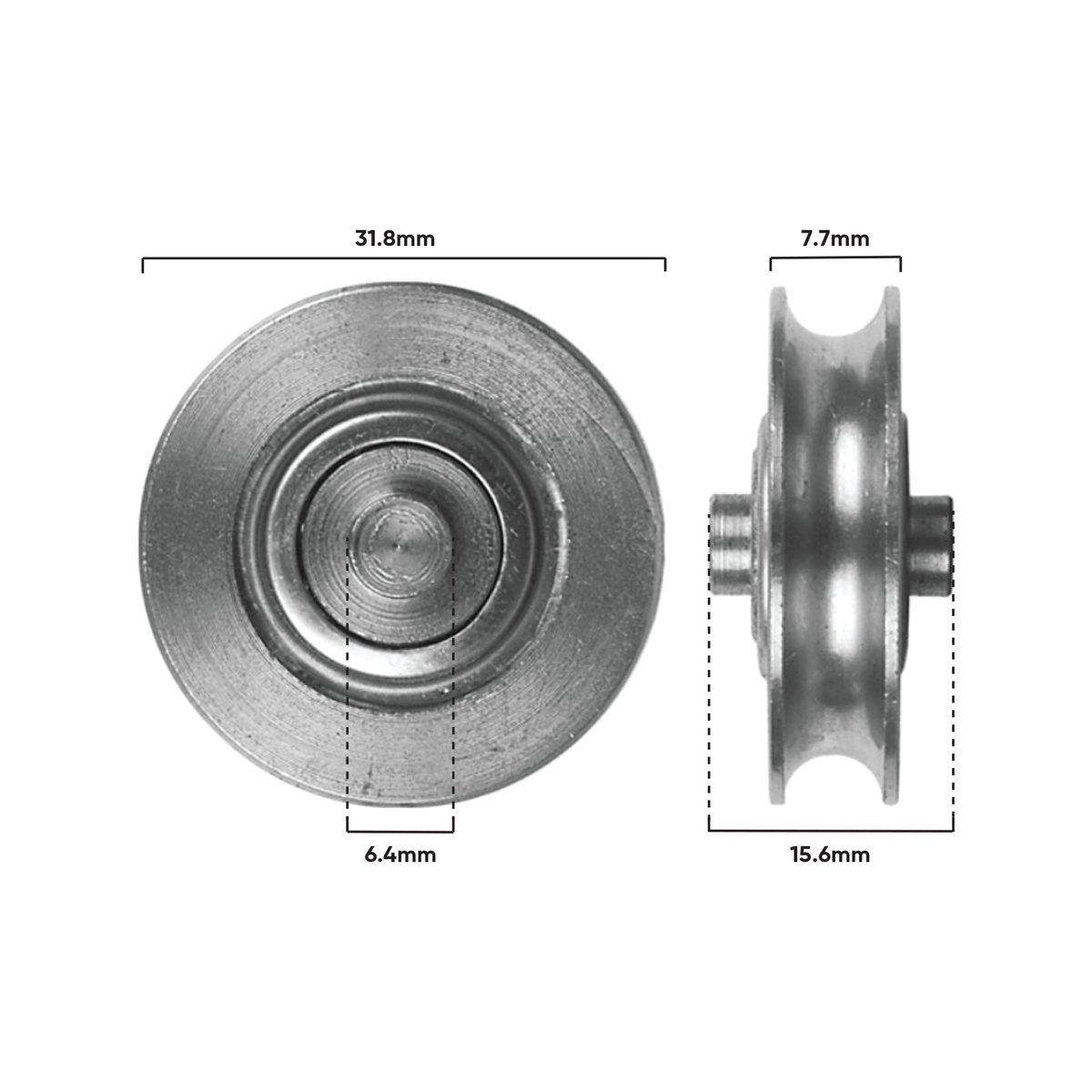 Rolltrak 32mm Stainless Steel Concave Roller, Patio Door