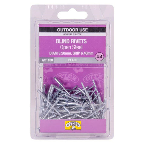 Otter 3.2 x 6.4mm Open Steel Blind Rivets 100 Pack