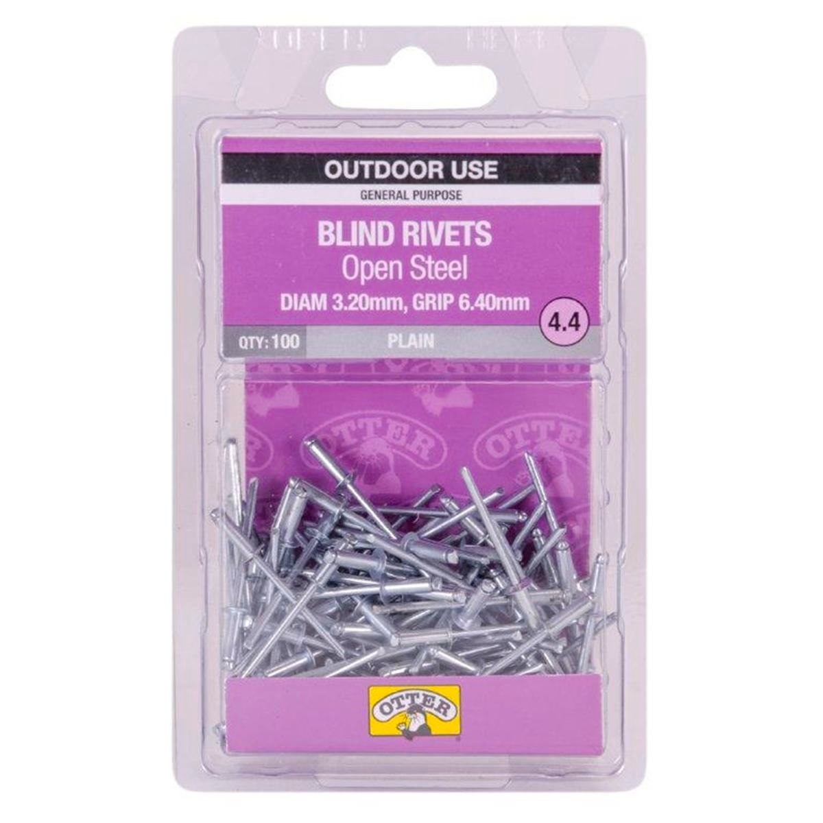 Otter 3.2 x 6.4mm Open Steel Blind Rivets 100 Pack
