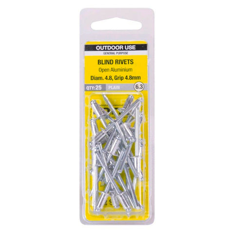 Otter 4.8 x 4.8mm Open Aluminium Blind Rivets 25 Pack