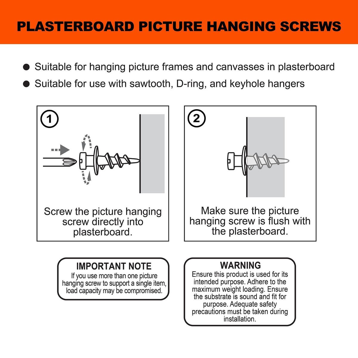 Everhang 10kg Steel Plasterboard Picture Hanging Screws 10 Pack
