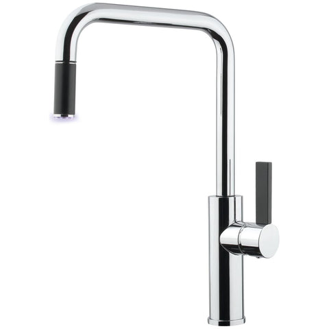 Armando Vicario Luz Pull Out Kitchen Mixer Tap - Chrome with Black Lever, 360 Degree Swivel - LUZ-LF