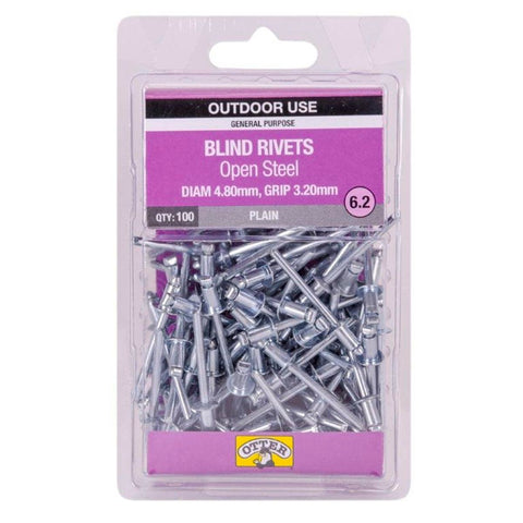 Otter Open Steel Blind Rivets 8 x 3 2mm 100 Pack High Strength - SuperSaverAU - view 1