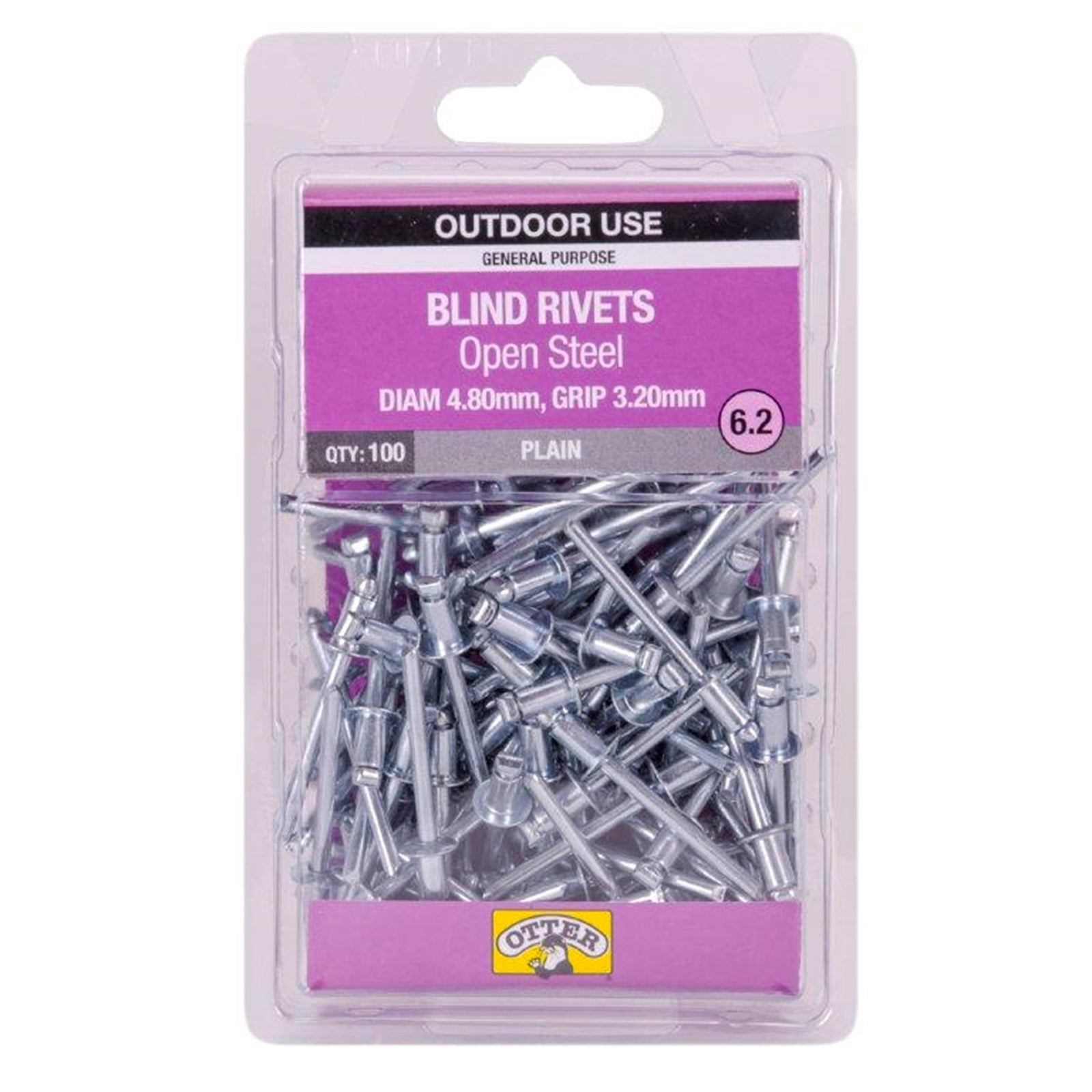 Otter 4.8 x 3.2mm Open Steel Blind Rivets 100 Pack