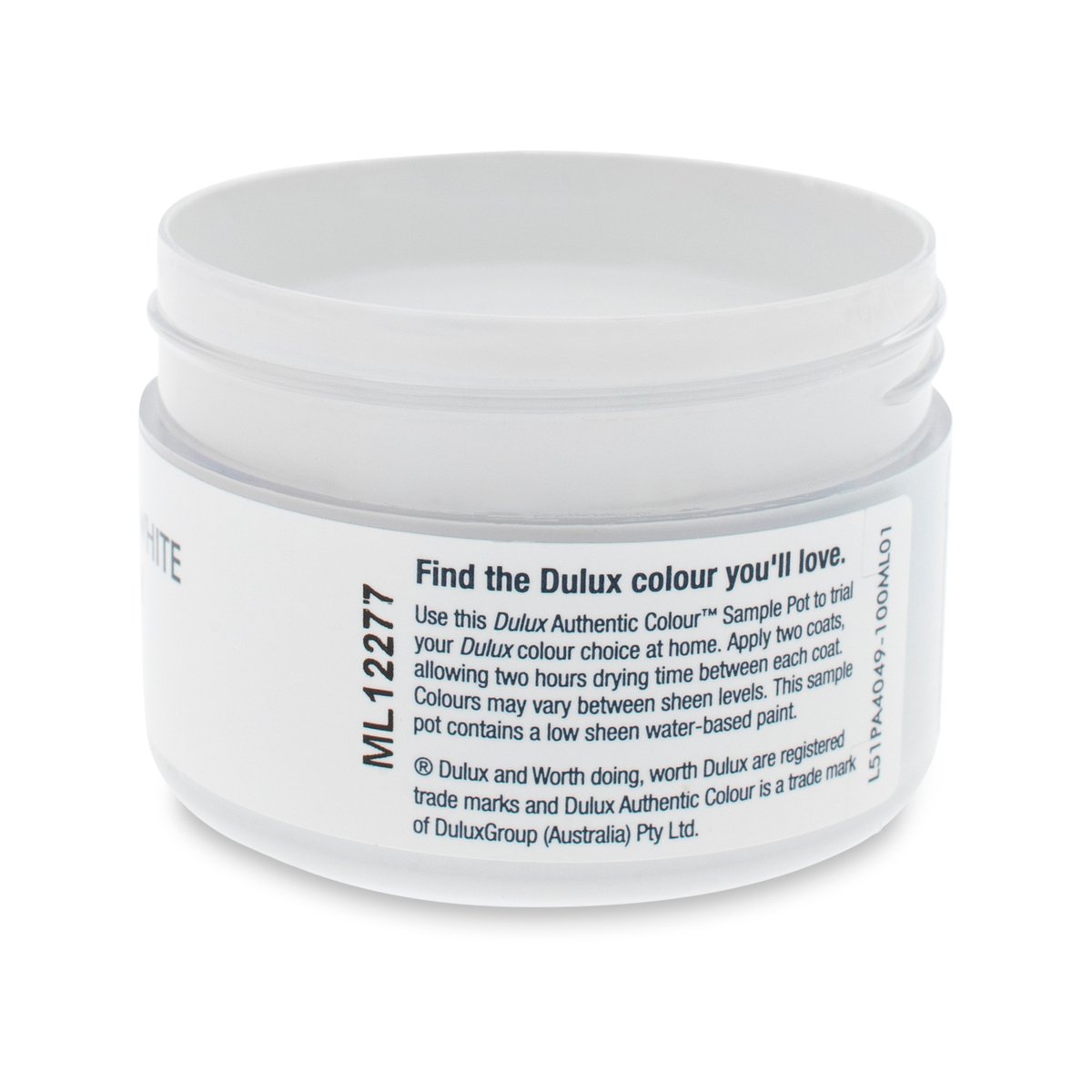 Dulux 100ml Casper White Quarter Low Sheen Sample Pot Water Based