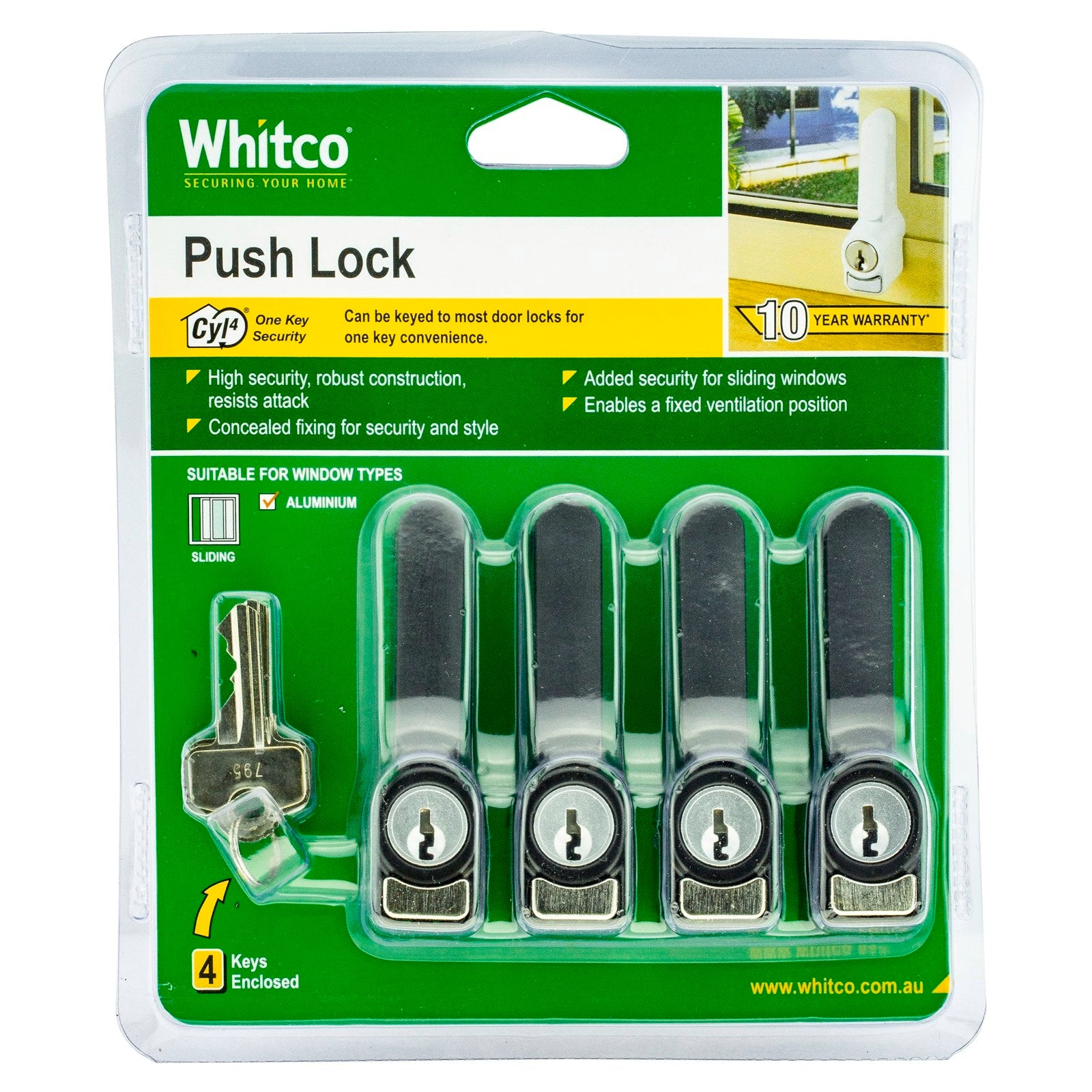 Whitco 4 Pack Sliding Window Push Lock - Black Zinc Diecast