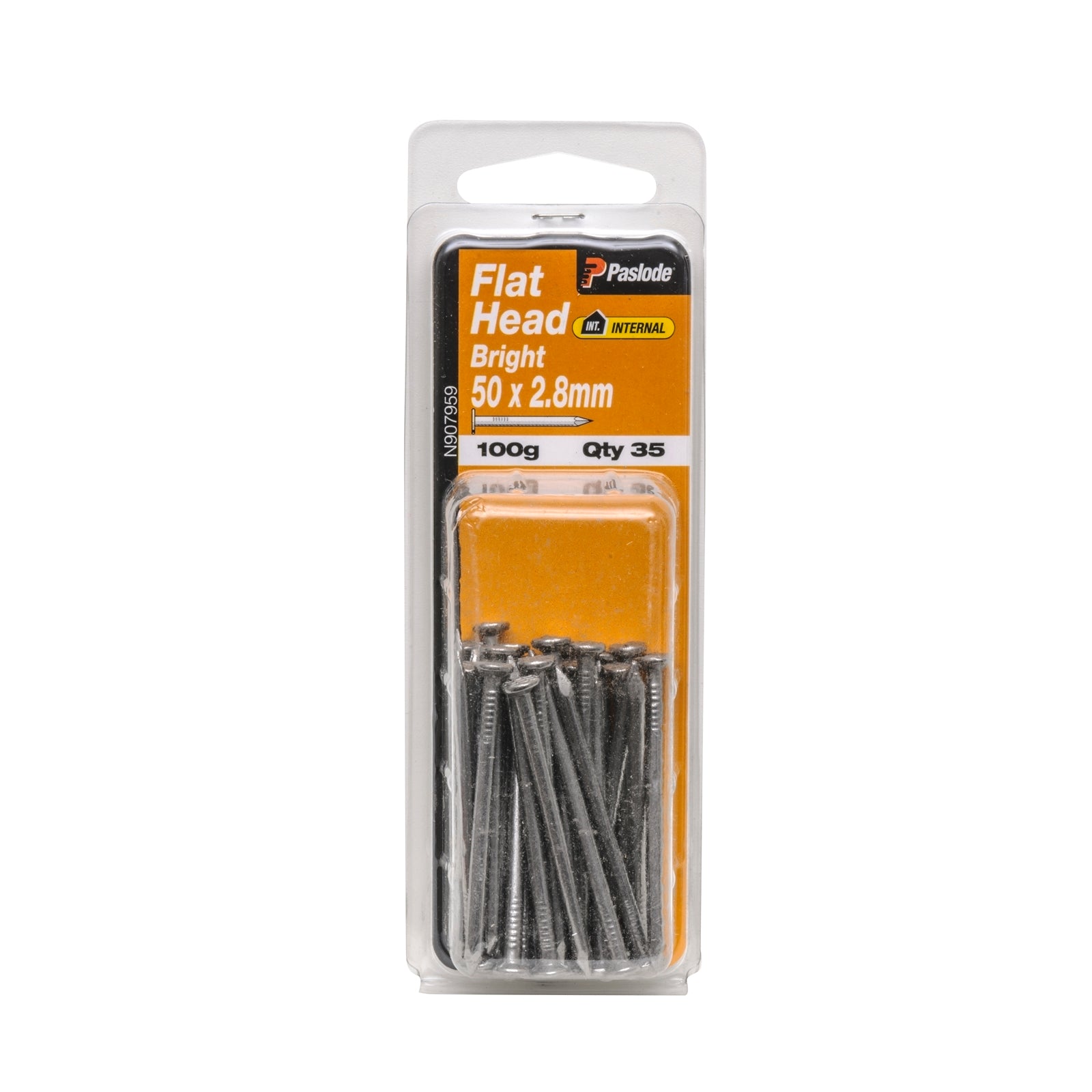 Paslode 50 x 2.8mm Bright Steel Flat Head Nails 100g - 35 Pack