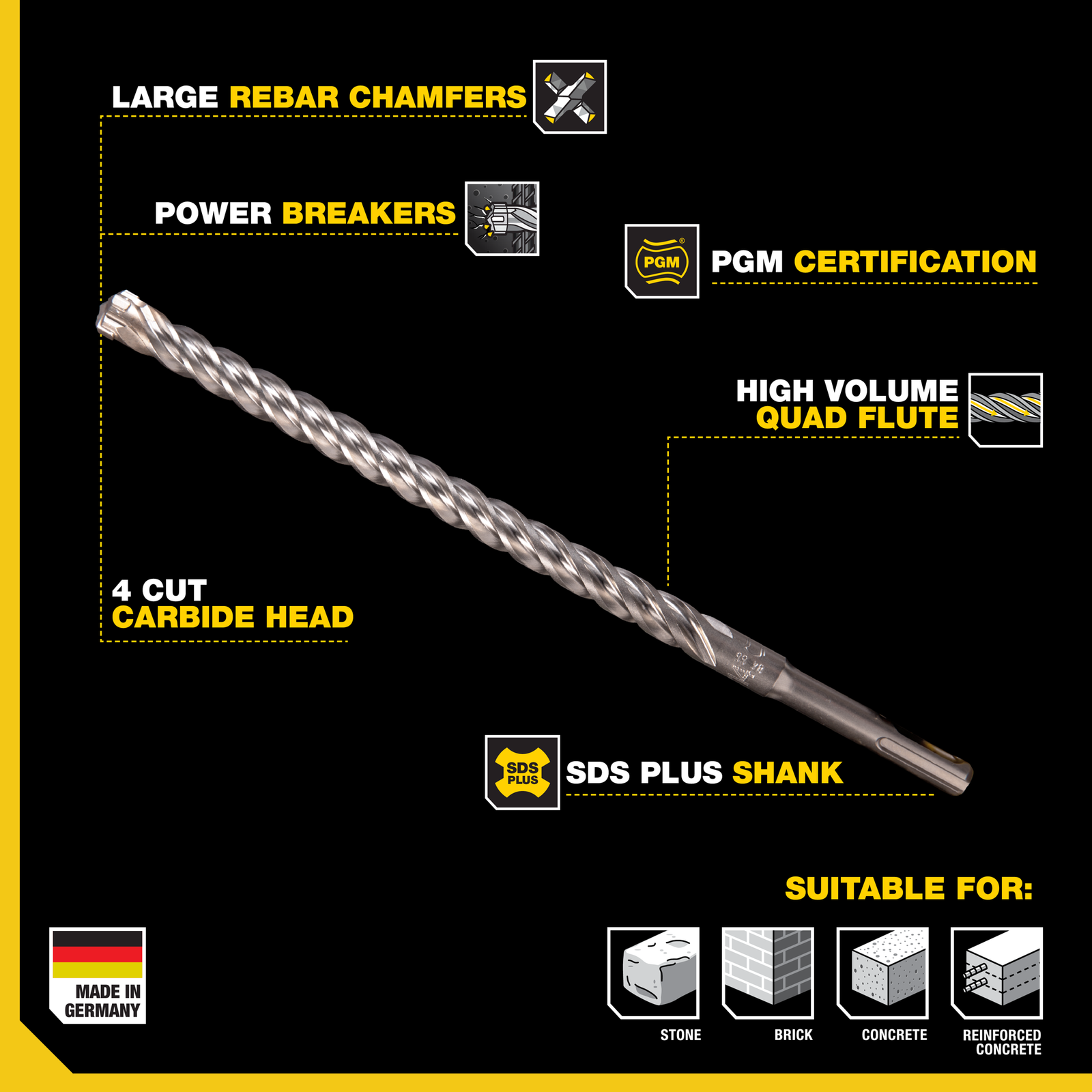 Kango K4 8 Piece SDS Plus Drill Bit Set - Concrete & Rebar