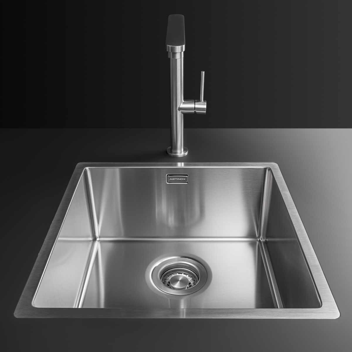 Artinox Radius 34 single bowl sink and small colander - brushed stainless steel - ARTRAD3440PK