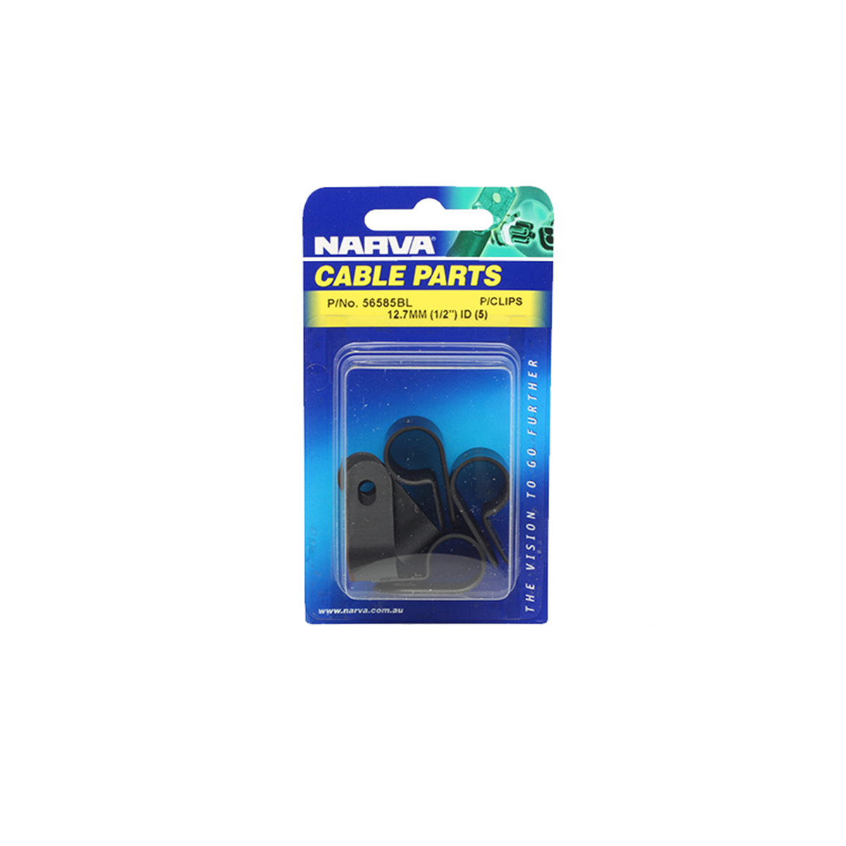 Narva 12.7mm (1/2") Black UV Resistant Nylon Cable Clamps P-Clips 5 Pack
