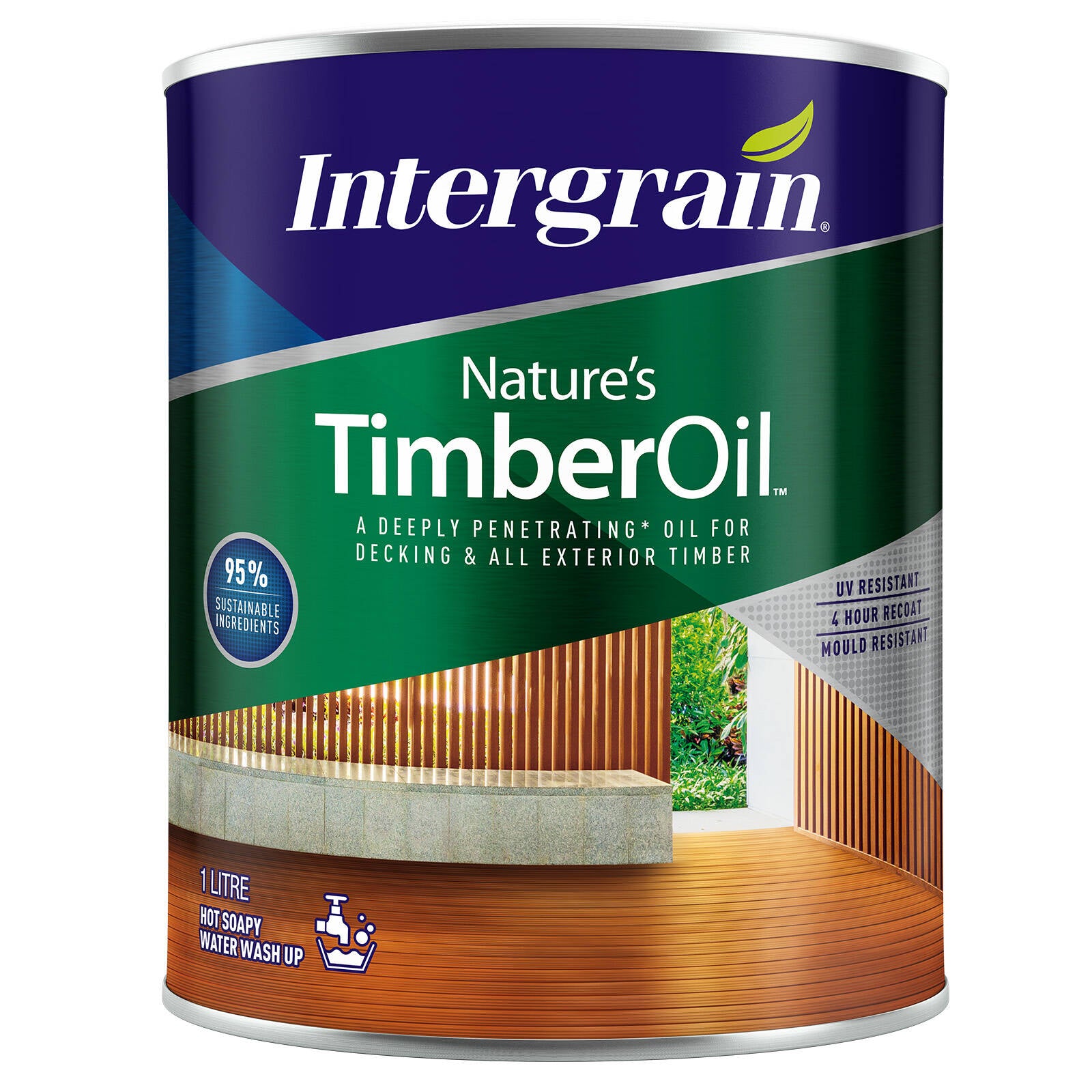 Intergrain Nature's Timber Oil 1L Natural, Oil-Based, UV Resistant, Splatter Resistant Exterior Finish