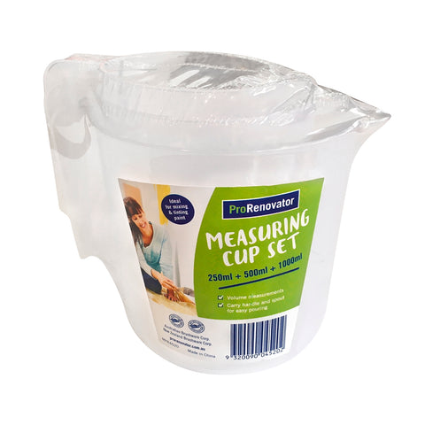 Pro Renovator Measuring Cup Set 3 Pack 1L 500ml 250ml Plastic