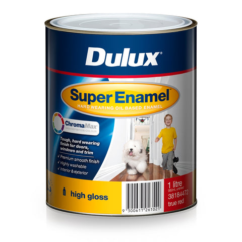 Dulux Super Enamel High Gloss ChromaMax Paint 1L True Red, Oil Based, Interior & Exterior