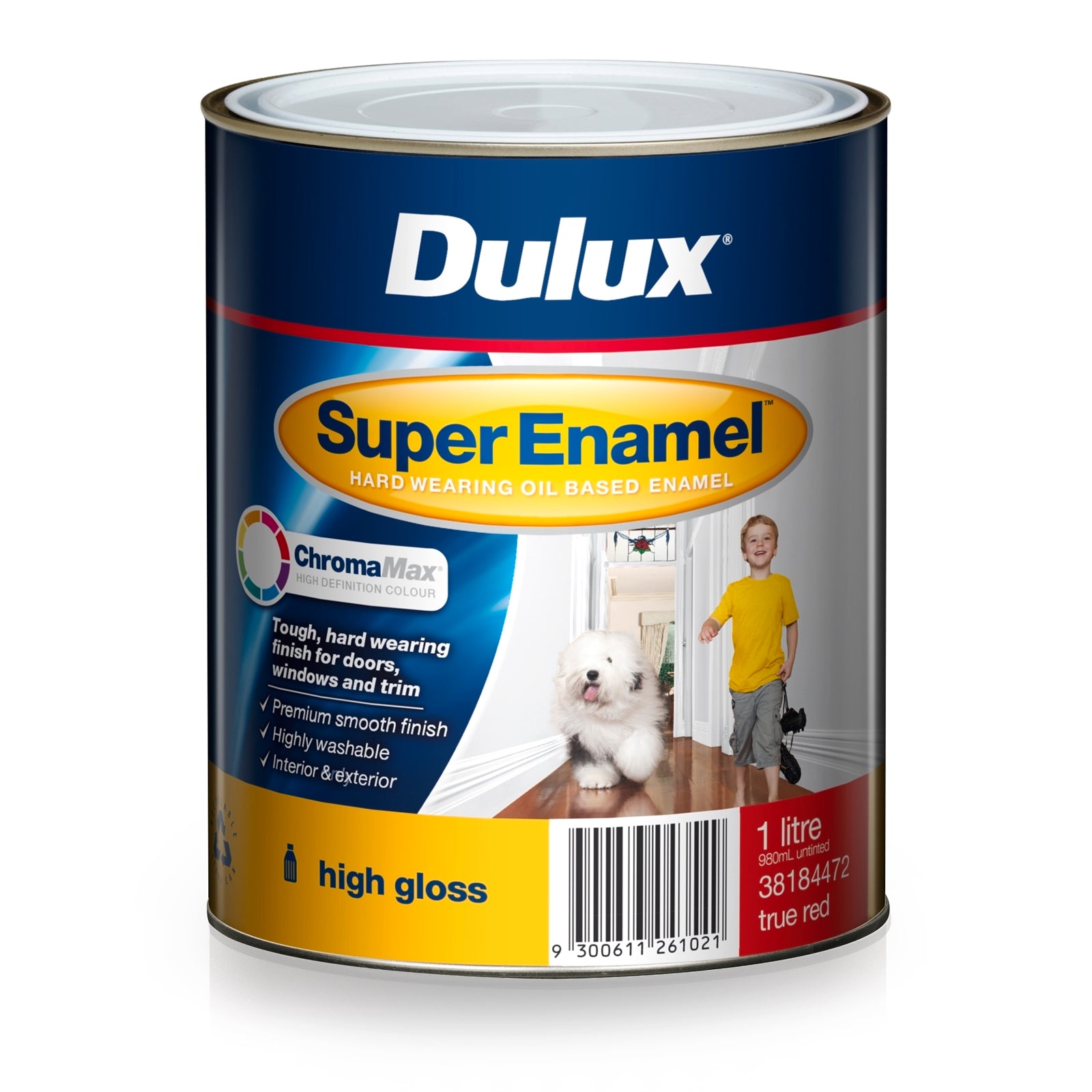 Dulux Super Enamel High Gloss ChromaMax Paint 1L True Red, Oil Based, Interior & Exterior