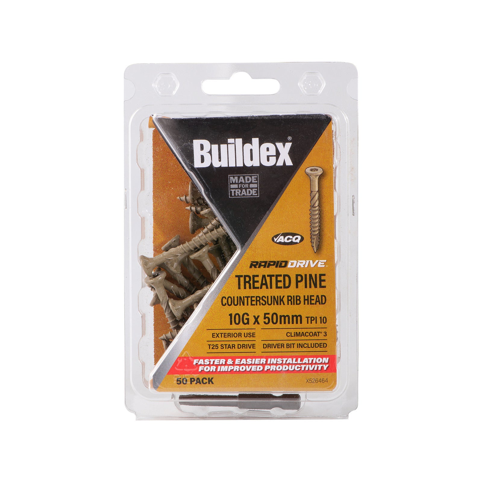 Buildex 10g x 50mm RapidDrive Treated Pine Climacoat Screws - Box of 50