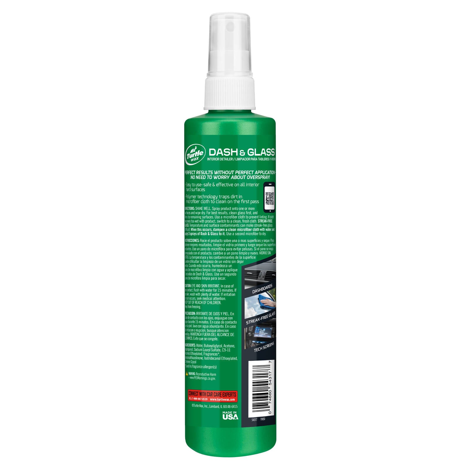 Turtle Wax Dash & Glass Interior Cleaner 296ml Streak-Free One-Step