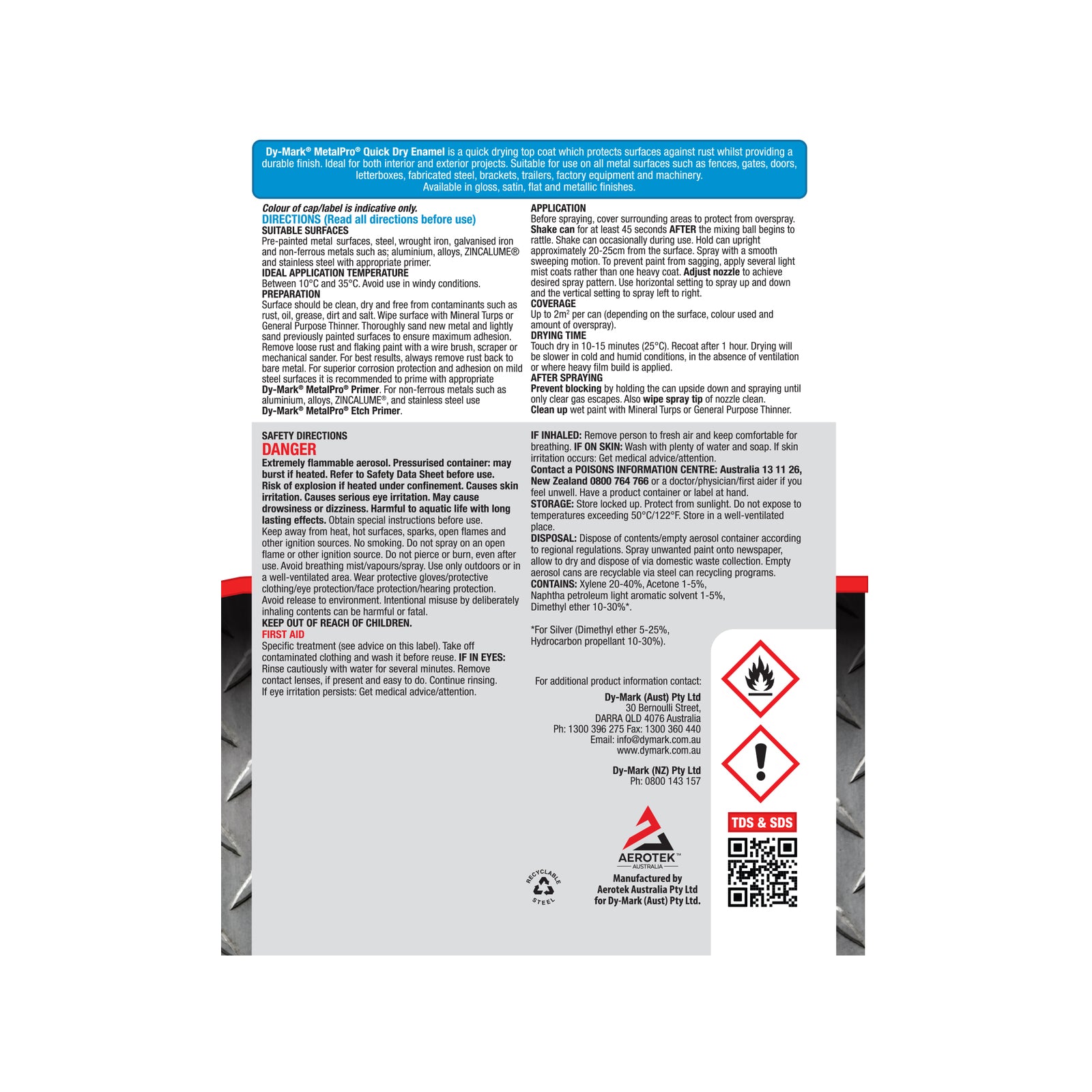 Dy-Mark 300g Black Satin MetalPro Quick Dry Aerosol Spray