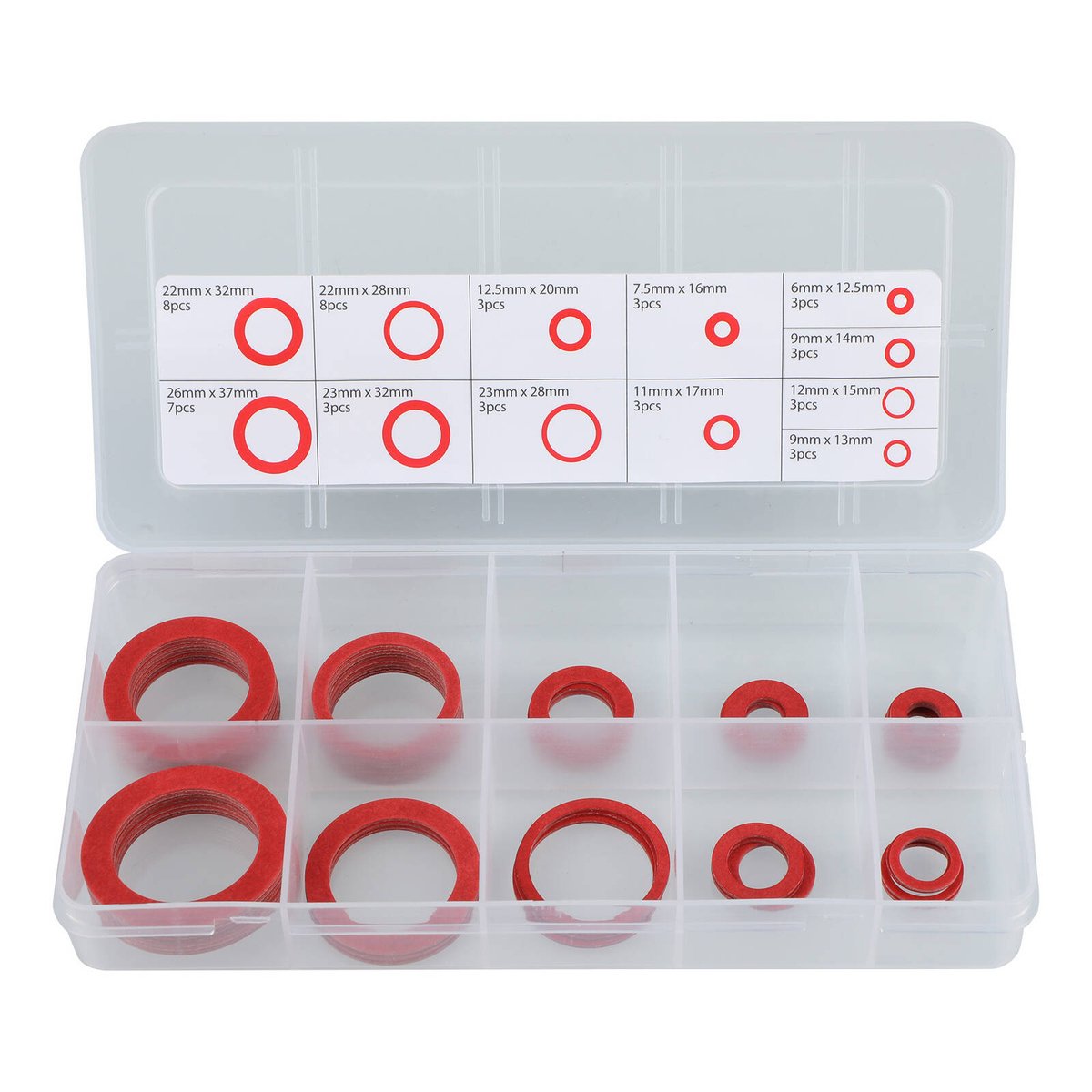 Syneco Assorted Fibre Body Washers 50 Pack Red Hot and Cold Water Tap Spindle Washers